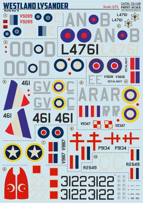 Print Scale 72-129 1/72 Westland Lysander