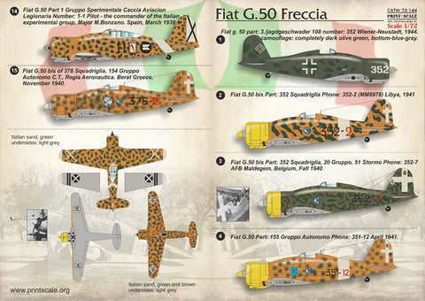Print Scale 72-144 1/72 Fiat G.50 Freccia