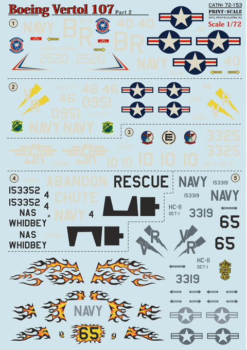 Print Scale 72-153 1/72 Boeing-Vertol 107 part 2 The complete set 1,5 leaf
