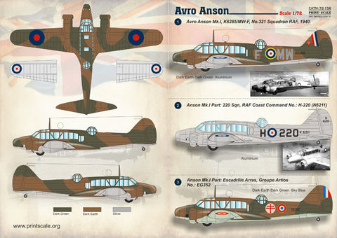 Print Scale 72-156 1/72 Avro Anson