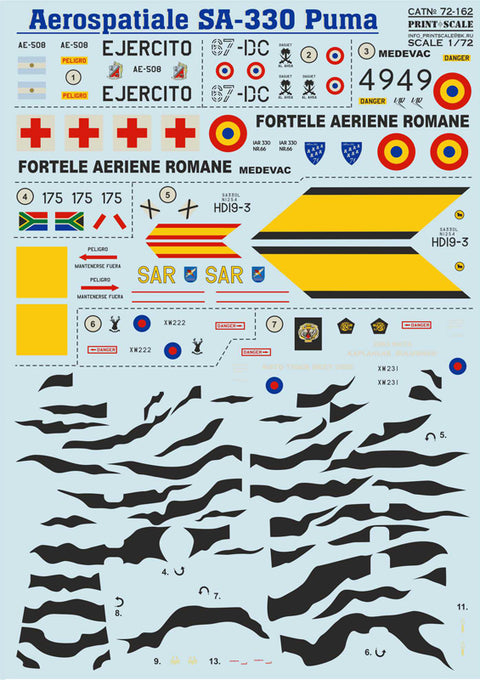 Print Scale 72-162 1/72 Aerospatiale SA.330 Puma The complete set 1,5 leaf
