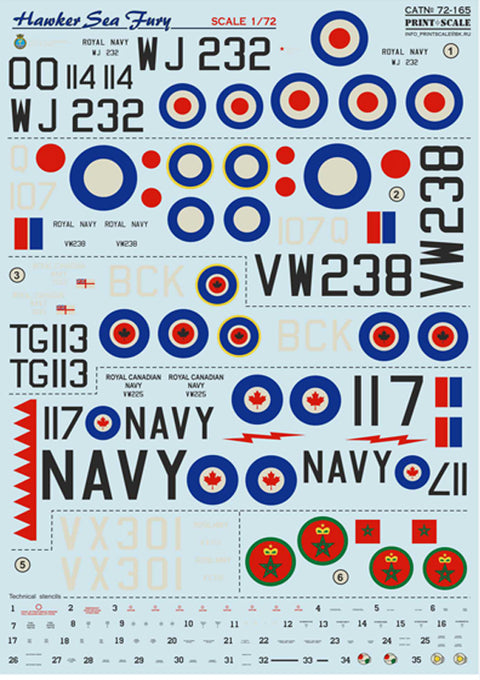 Print Scale 72-165 1/72 Hawker Sea Fury Part 1. The complete set 1,5 leaf