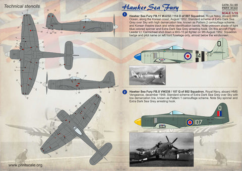 Print Scale 72-165 1/72 Hawker Sea Fury Part 1. The complete set 1,5 leaf