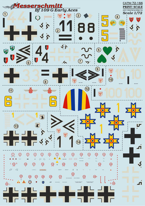 Print Scale 72-166 1/72 Messerschmitt Bf 109 G Early Aces 72-166 Scale 1/72