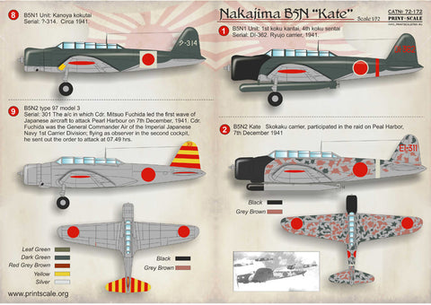 Print Scale 72-172 1/72 Nakajima B5N Kate 72-172 Scale 1/72