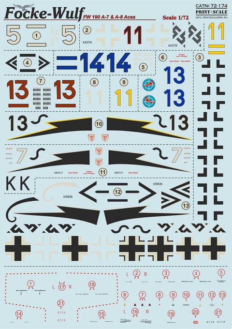 Print Scale 72-174 1/72 Focke-Wulf Fw 190 A-7 & A-8 Aces 72-174 Scale 1/72