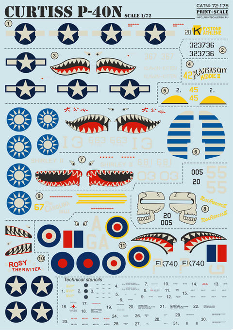 Print Scale 72-175 1/72 Curtiss P-40N 72-175 Scale 1/72