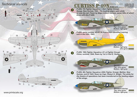 Print Scale 72-175 1/72 Curtiss P-40N 72-175 Scale 1/72