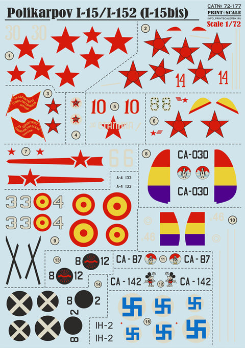 Print Scale 72-177 1/72 Polikarpov I-15/I-152 (I-15bis)
