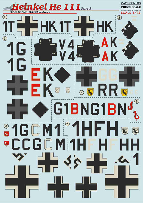Print Scale 72-185 1/72 Heinkel He-111 H-4, H-5 & H-6 Bombers. Part 3