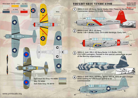 Print Scale 72-189 1/72 Vought SB2U Vindicator