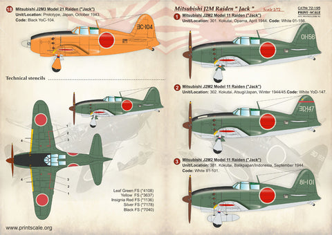 Print Scale 72-195 1/72 Mitsubishi J2M Raiden