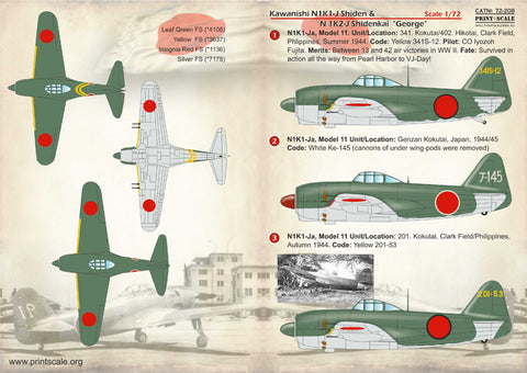 Print Scale 72-208 1/72 Kawanishi N1K1 & N1K2