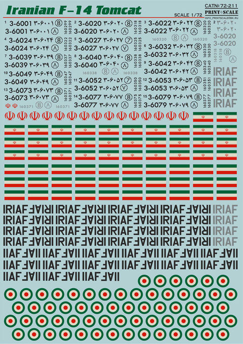 Print Scale 72-211 1/72 Grumman F-14 Tomcat Iranian 72-211 Scale 1/72 The complete set 2 leaf