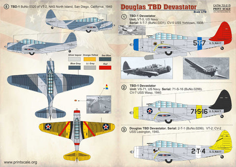 Print Scale 72-215 1/72 Douglas TBD Devastator I