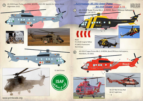 Print Scale 72-218 1/72 Aerospatiale AS.332 Super Puma/AS.532 Cougar In the complete set 1,5 sheets