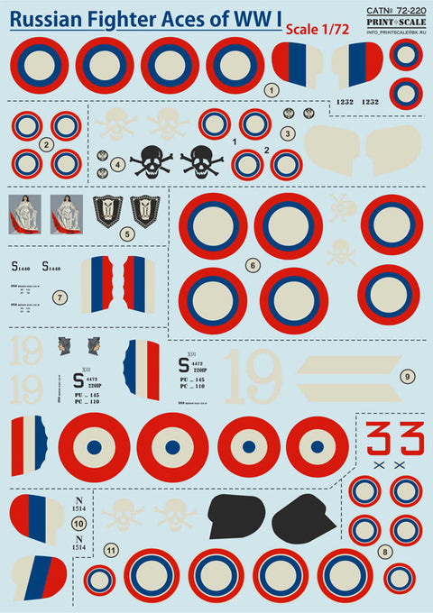 Print Scale 72-220 1/72 Russian Fighter Aces of WW I