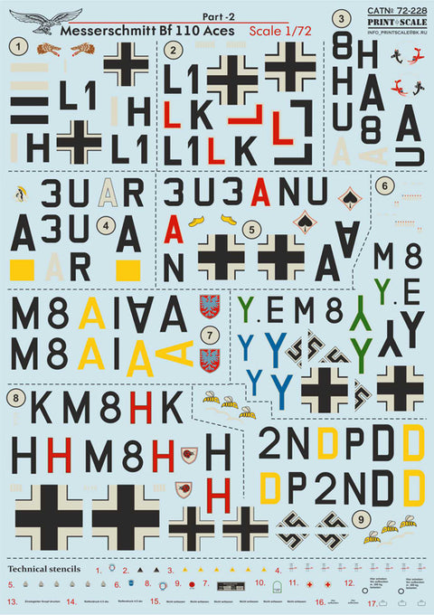 Print Scale 72-228 1/72 Messerschmitt Bf 110 Aces, Vol.Part 2