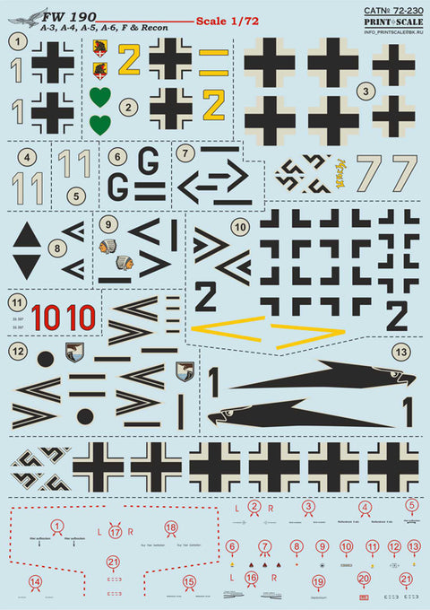Print Scale 72-230 1/72 FW 190 A-3 A-4 A-5 A-6 F Recon 72-230 Scale 1/72