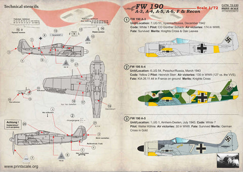 Print Scale 72-230 1/72 FW 190 A-3 A-4 A-5 A-6 F Recon 72-230 Scale 1/72