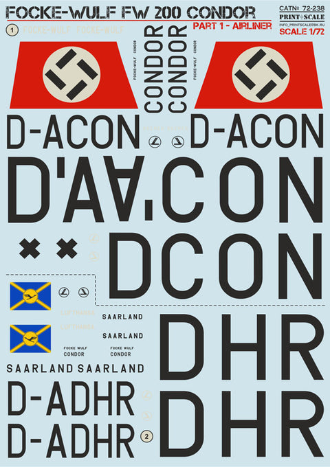 Print Scale 72-238 1/72 Focke-Wulf FW 200 CONDOR Part 1 In the complete set 3 sheets