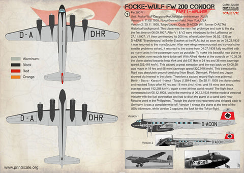 Print Scale 72-238 1/72 Focke-Wulf FW 200 CONDOR Part 1 In the complete set 3 sheets
