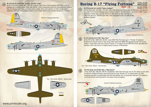 Print Scale 72-239 1/72 Boeing B-17 Flying Fortress Part 2 72-239 Scale 1/72