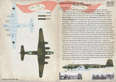 Print Scale 72-240 1/72 Focke-Wulf FW 200 CONDOR Part 3 - C3 Bombers