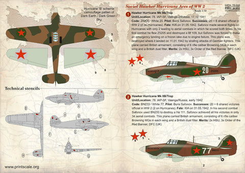 Print Scale 72-242 1/72 Soviet Hawker Hirricane Aces of WW2