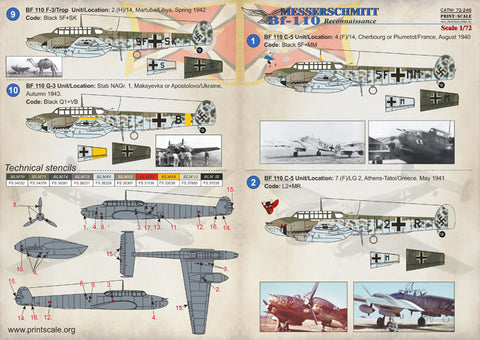 Print Scale 72-246 1/72 Messerschmitt Bf-110 Reconnaissance 72-246 Scale 1/72
