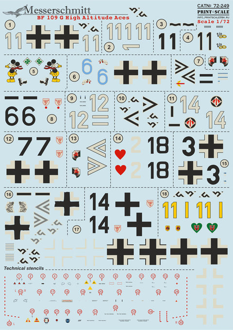 Print Scale 72-249 1/72 Bf 109 G High Altitude Aces 72-249 Scale 1/72