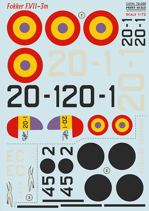 Print Scale 72-255 1/72 Fokker F.VII-3m In the complete set 2 sheets