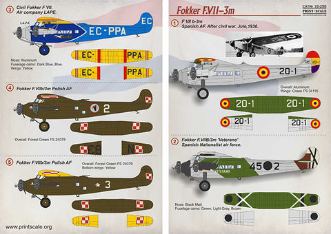 Print Scale 72-255 1/72 Fokker F.VII-3m In the complete set 2 sheets