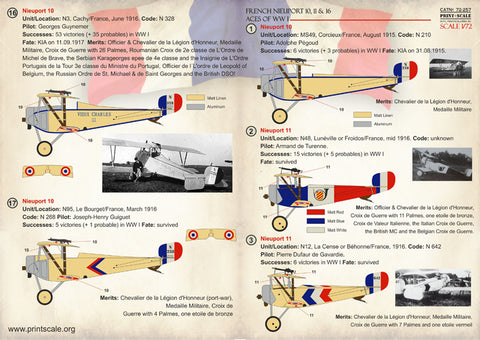 Print Scale 72-257 1/72 French Nieuport 10,11,16 Aces of WW1