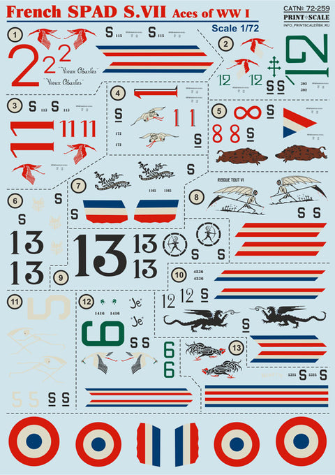 Print Scale 72-259 1/72 French SPAD S.VII