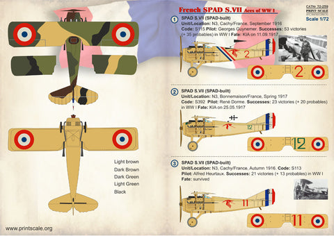 Print Scale 72-259 1/72 French SPAD S.VII