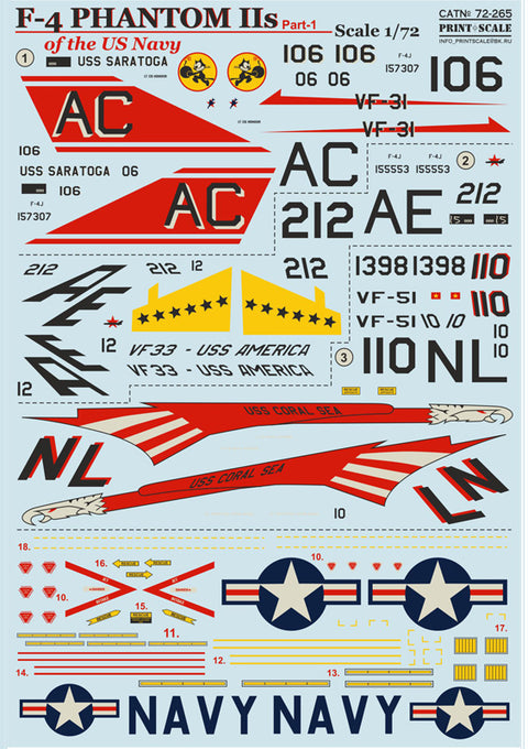 Print Scale 72-265 1/72 F-4 Phantom II US Navy Part 1 72-265 Scale 1/72