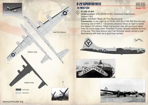 Print Scale 72-271 1/72 Boeing B-29 Superfortress Part 1 In the complete set 1,5 sheets