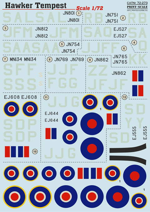 Print Scale 72-273 1/72 Hawker Tempest Mk.V Aircraft Markings 72-273 Scale 1/72