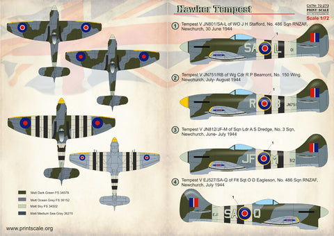 Print Scale 72-273 1/72 Hawker Tempest Mk.V Aircraft Markings 72-273 Scale 1/72