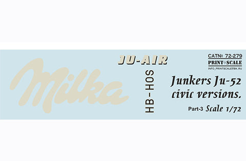 Print Scale 72-279 1/72 Junkers Ju-52 civic version Part 3 In the complete set 1,5 sheets
