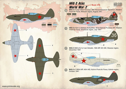 Print Scale 72-283 1/72 MIg-3 Aces of World War II