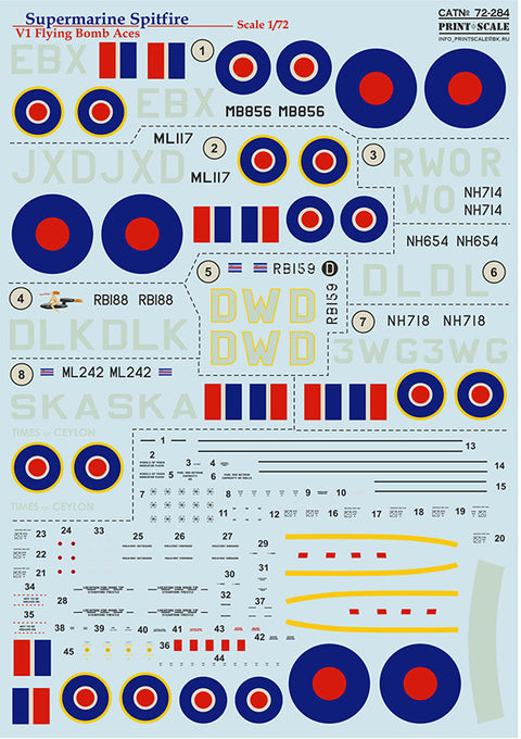 Print Scale 72-284 1/72 Supermarine Spitfire V1 Flying Bomb Aces 72-284 Scale 1/72 In the complete set 1,5 sheets