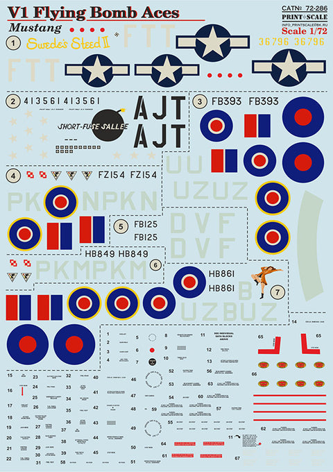 Print Scale 72-286 1/72 V-1 Flying Bomb Aces - P-51 Mustang