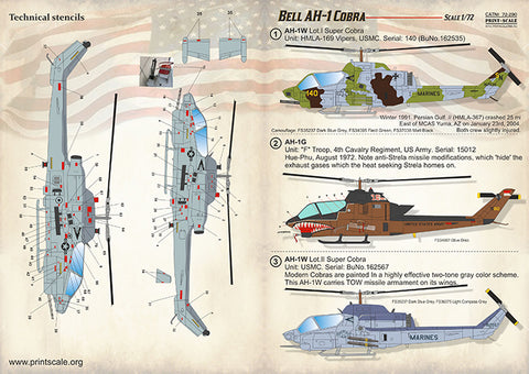 Print Scale 72-290 1/72 Bell AH-1 Cobra In the complete set 1,5 sheets