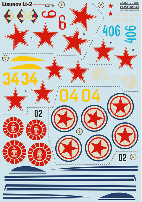 Print Scale 72-291 1/72 Lisunov Li-2 In the complete set 1,5 sheets