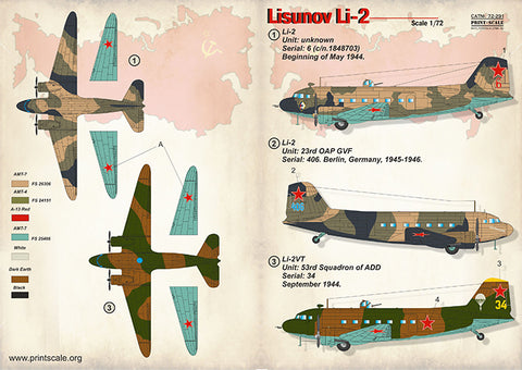 Print Scale 72-291 1/72 Lisunov Li-2 In the complete set 1,5 sheets