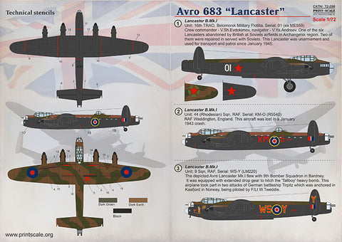 Print Scale 72-296 1/72 Avro 683 "Lankaster" In the complete set 1,5 sheets