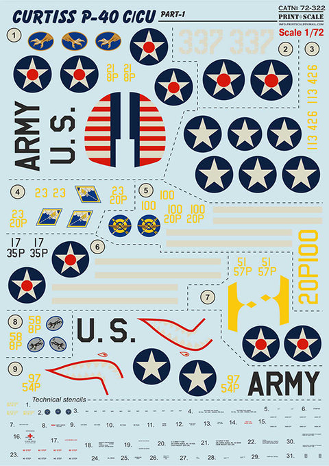 Print Scale 72-322 1/72 Curtiss P-40 C/CU Part 1 72-322 Scale 1/72