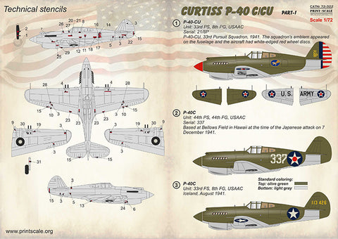Print Scale 72-322 1/72 Curtiss P-40 C/CU Part 1 72-322 Scale 1/72